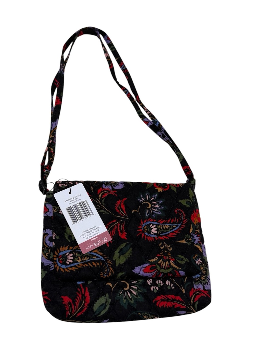 Vera Bradley Black Quilted Crossbody with Multicolor Floral Paisley
